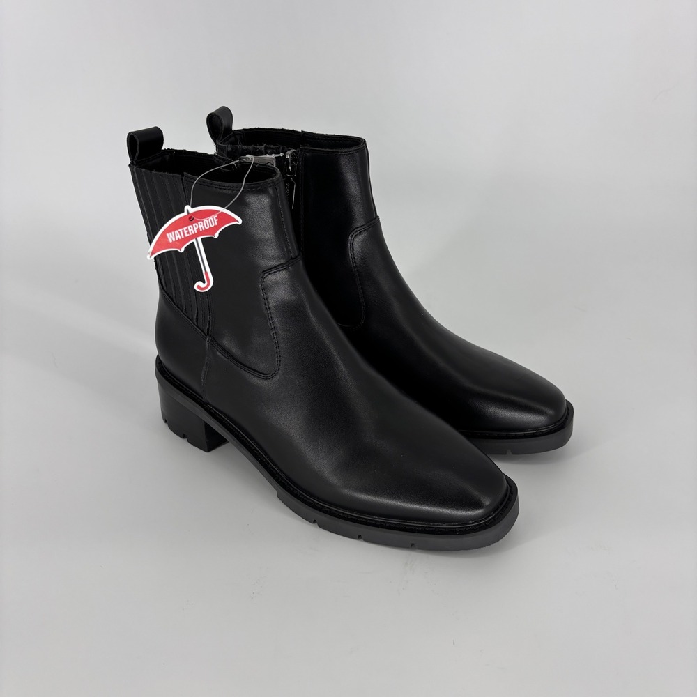New Blondo Harlen Waterproof Ankle Boots Black Women Size 8 Leather Zip Lug Sole